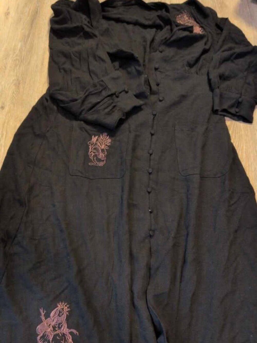 disturbia hexborn linen blend baby yaga embroidered midi dress size us 12 new